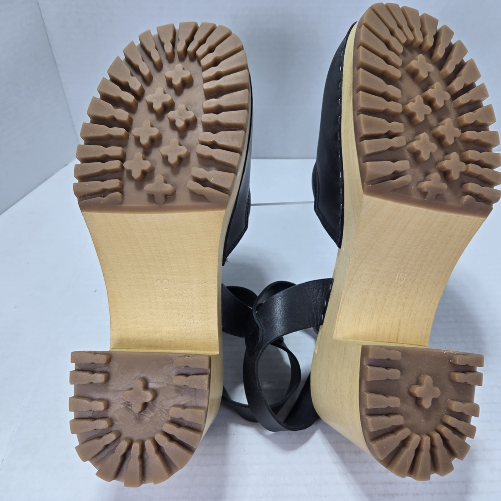 MIA Kaolib Black Leather Women's 3" Wooden Mule Clogs Size 10 - Picture 8 of 10